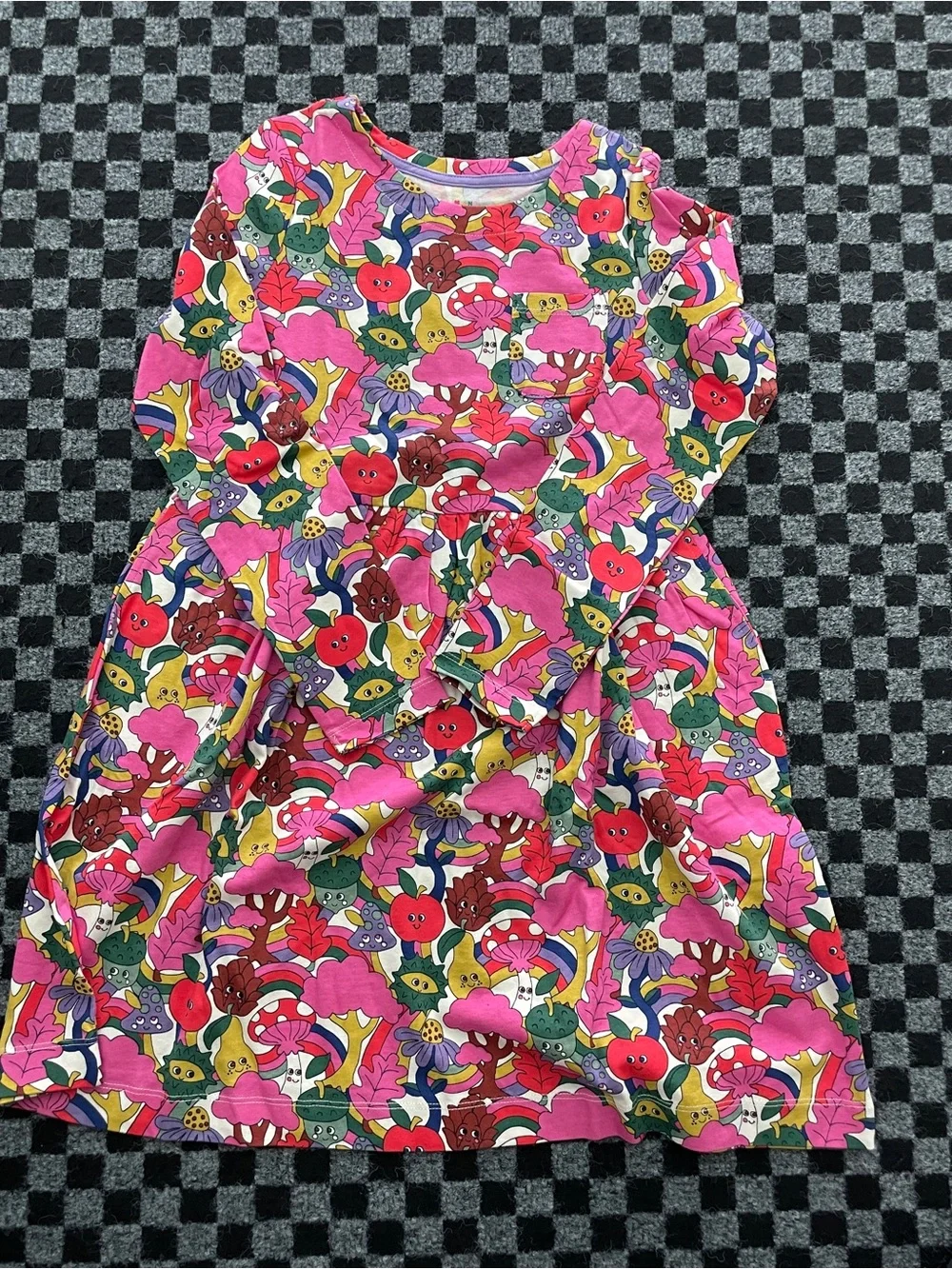 NWT 9-10Y Mini Boden Pink Floral & Fruit Print long sleeve fun dress
